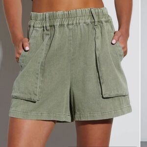 VICI Janessa High Rise Pocketed Shorts - Faded Green